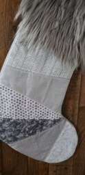 Gray Christmas Stocking Floral Socking Rts Ooak Patchwork Quilted - thumbnail 2