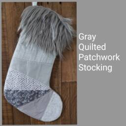 Gray Christmas Stocking Floral Socking Rts Ooak Patchwork Quilted - thumbnail 1