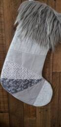 Gray Christmas Stocking Floral Socking Rts Ooak Patchwork Quilted - thumbnail 3
