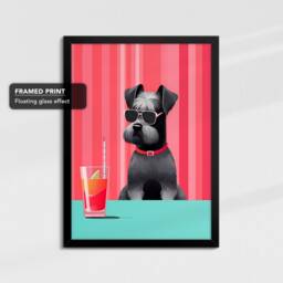Miniature Schnauzer Drinking With Glasses Painting Framed Poster Print & Canvas Wall Decor Art Bedroom Home Interior Dog Lover Gift - thumbnail 2