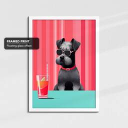 Miniature Schnauzer Drinking With Glasses Painting Framed Poster Print & Canvas Wall Decor Art Bedroom Home Interior Dog Lover Gift - thumbnail 3
