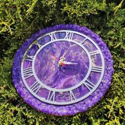 Amethyst Geode Wall Clock Unique Resin Art With Glass Chips Home Improvement - thumbnail 2