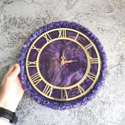 Amethyst Geode Wall Clock Unique Resin Art With Glass Chips Home Improvement - thumbnail 3