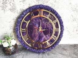 Amethyst Geode Wall Clock Unique Resin Art With Glass Chips Home Improvement