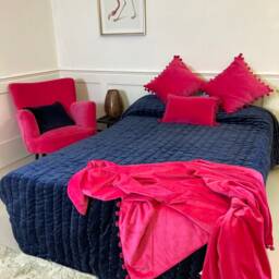 Red Velvet Pom Cushion, Square Cotton Pillow, 20 Inch - thumbnail 4