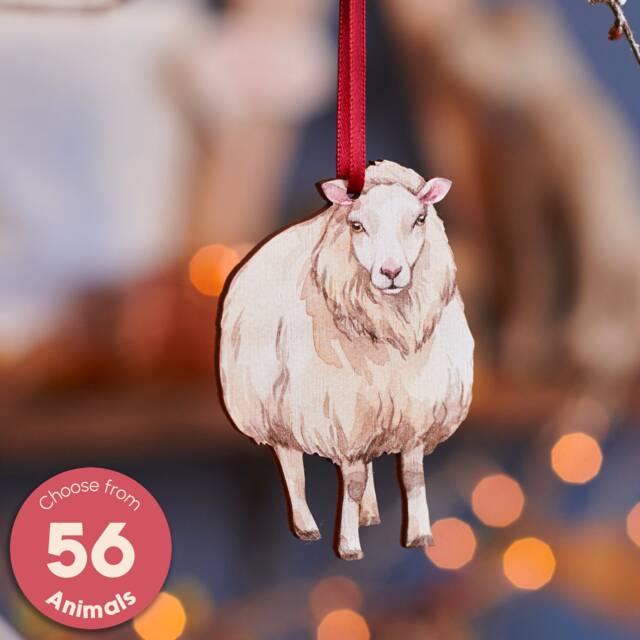 Watercolor Sheep Christmas Ornament - Birch Plywood Farm Animal Decor - image 1