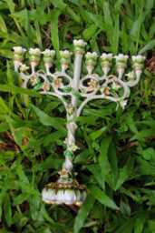 Tree Of Life Menorah Vintage Green Hanukkiah, Handmade Judaica Art