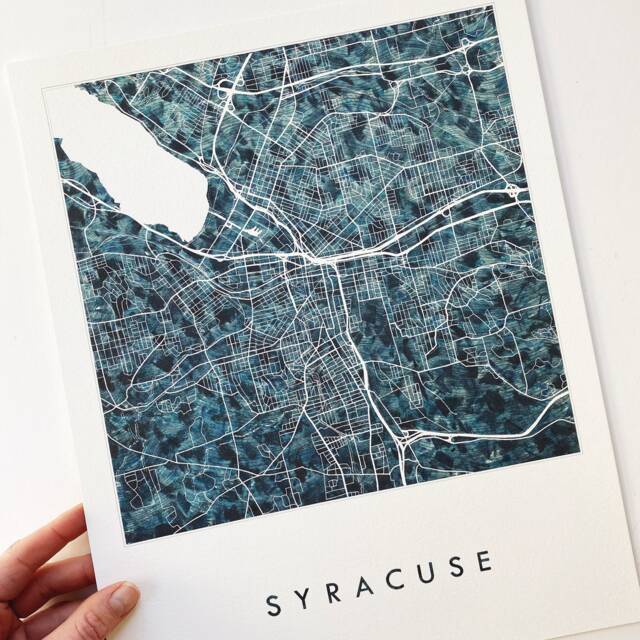 Syracuse Map Urban Fabric Watercolor Texture Painting New York City Plan - Art Print Graduation Wedding Anniversary Realtor Gift Waves - image 1
