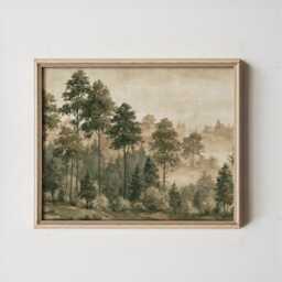 Green Forest Poster, Vintage Woodland Print, Landscape Wall Art, Paper - thumbnail 4