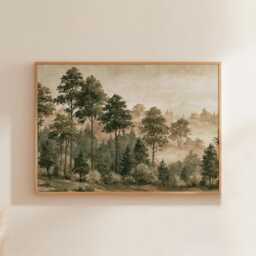 Green Forest Poster, Vintage Woodland Print, Landscape Wall Art, Paper - thumbnail 1
