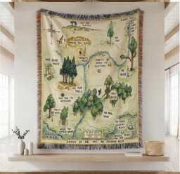 Winnie The Pooh Hundred Acre Wood Map Woven Blanket, Bear Woodland Storybook Throw Classic Nursery Tapestry Decor - thumbnail 1