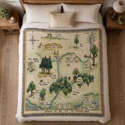 Winnie The Pooh Hundred Acre Wood Map Woven Blanket, Bear Woodland Storybook Throw Classic Nursery Tapestry Decor - thumbnail 2