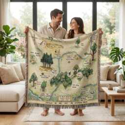 Winnie The Pooh Hundred Acre Wood Map Woven Blanket, Bear Woodland Storybook Throw Classic Nursery Tapestry Decor - thumbnail 3