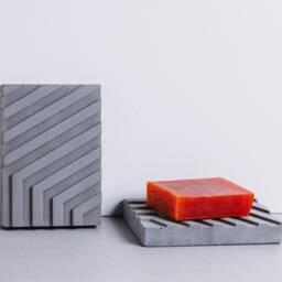 Modern Linear Soap Saver, Concrete Bathroom Accessory, Sustainable Diagonal Stripe Tray, Artisan Grey Dish, Minimalist Home Decor - thumbnail 2