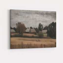 Minimalist Rural Farmland Landscape in Earthy Neutral Tones Canvas Wall Art Print Decor Picture Ready To Hang - thumbnail 4