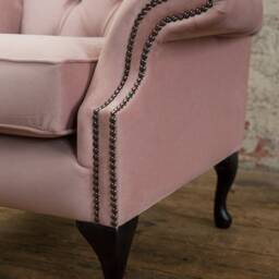 British Handmade Dusty Pink Velvet Chesterfield Wing Chair - thumbnail 3