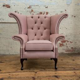 British Handmade Dusty Pink Velvet Chesterfield Wing Chair - thumbnail 2