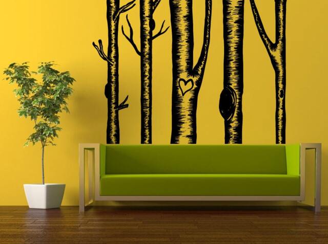 Wall Decal Vinyl Sticker Decals Peal & Stick Cheap Decor Art Birch Tree Trees Leaves Floral Nature Heart Hearts Big Huge L406 - image 1