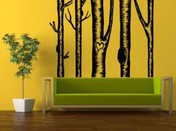 Wall Decal Vinyl Sticker Decals Peal & Stick Cheap Decor Art Birch Tree Trees Leaves Floral Nature Heart Hearts Big Huge L406