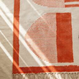 Handmade Block Printed Cotton Dhurrie Rug Bauhaus Abstract Design - thumbnail 3