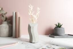 Wavey Geometric Concrete Vase - Modern Design For Faux Or Dried Flowers - thumbnail 1