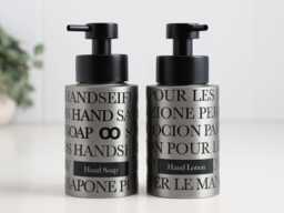 250Ml Stainless Steel Hand Soap & Lotion Dispenser Set With Black Text Wrap - Refillable Modern Bathroom Vanity Pump Bottles - thumbnail 1