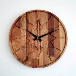 Modern Oak Wooden Wall Clock, 15'' Minimalist Silent Handmade Home Decor, Gift