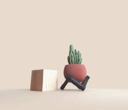 Recycled Wooden Plant Pot With Support For Plants/ Cactus, Minimalist & Modern, Home Decor, Original Gift - thumbnail 1
