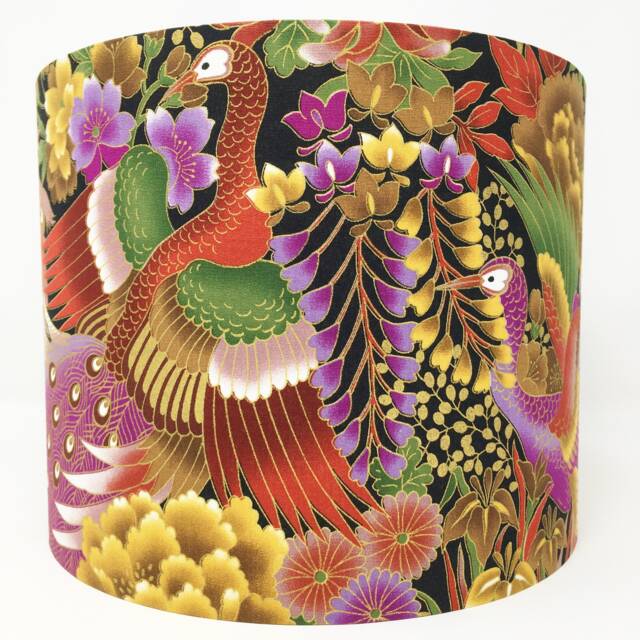 Peacock Lampshade Japanese Floral Gold Metallic Light Shade - image 1