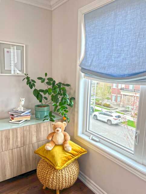 Linen Roman Shade With Contrasting Border, Custom Relaxed Window Treatment - image 1