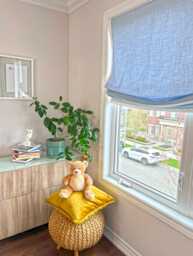 Linen Roman Shade With Contrasting Border, Custom Relaxed Window Treatment - thumbnail 1