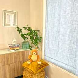 Linen Roman Shade With Contrasting Border, Custom Relaxed Window Treatment - thumbnail 3