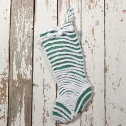 Green & White - Lush & Fluffy Vintage Chenille Christmas Stocking Pom Pom, Flower - thumbnail 3
