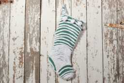 Green & White - Lush & Fluffy Vintage Chenille Christmas Stocking Pom Pom, Flower