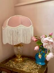 Handmade Dusky Pink Velvet Fringed Lampshade, Art Deco Style - thumbnail 1
