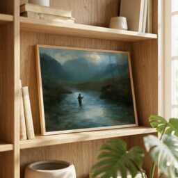Fly Fishing Wall Art, Scottish Highlands Oil Painting, Fisherman River Print, Mountain Rustic Cabin Decor - thumbnail 4
