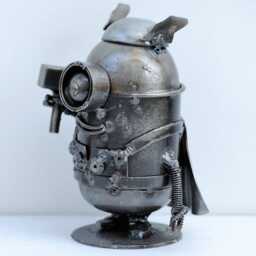 Handmade Metal Mini Robot Sculpture, Recycled Steel Art Figure, Funny Valentine Gift - thumbnail 2