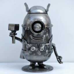 Handmade Metal Mini Robot Sculpture, Recycled Steel Art Figure, Funny Valentine Gift - thumbnail 4