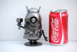 Handmade Metal Mini Robot Sculpture, Recycled Steel Art Figure, Funny Valentine Gift