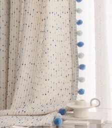 A Pair Of Pink Texture Curtains With Pompom Trim, Nursery Custom Living Room Bedroom Curtains, Custom Made, Divider
