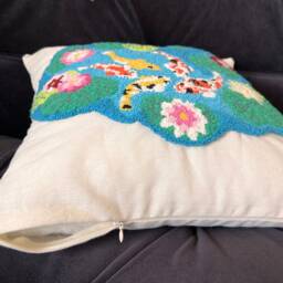 Handmade Koi Fish Pillow Cover Punch Needle Embroidered, 15x15 In - thumbnail 3