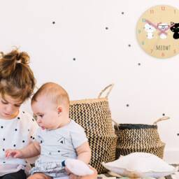 Cute Cats White & Black , Childrens Wall Clock - Kids Personalized Name Girls 30cm/11, 81 - thumbnail 3