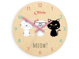 Cute Cats White & Black , Childrens Wall Clock - Kids Personalized Name Girls 30cm/11, 81 - thumbnail 1