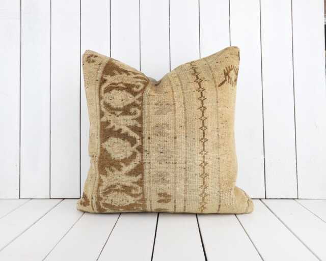 Turkish Kilim Pillow Cover 20x20 Beige Woven Throw - image 1