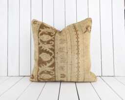 Turkish Kilim Pillow Cover 20x20 Beige Woven Throw - thumbnail 1