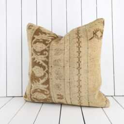 Turkish Kilim Pillow Cover 20x20 Beige Woven Throw - thumbnail 2