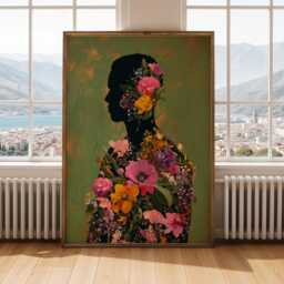 Floral Silhouette Print, Black Man Botanical Portrait, Afrocentric Wall Art - Poster Only - thumbnail 3