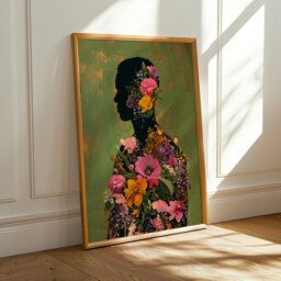 Floral Silhouette Print, Black Man Botanical Portrait, Afrocentric Wall Art - Poster Only - thumbnail 2