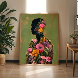 Floral Silhouette Print, Black Man Botanical Portrait, Afrocentric Wall Art - Poster Only - thumbnail 1