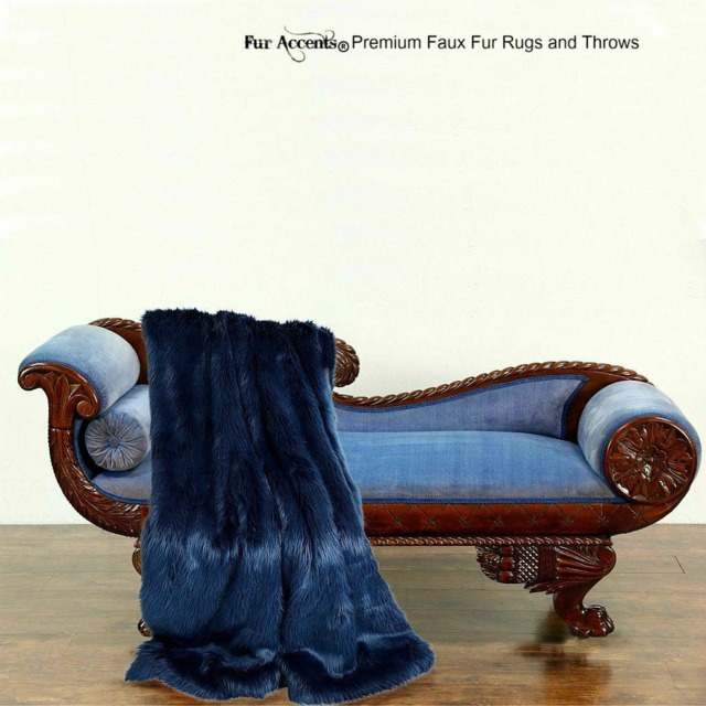 Luxury Royal Blue Faux Fur Throw Blanket - Minky Cuddle Lining